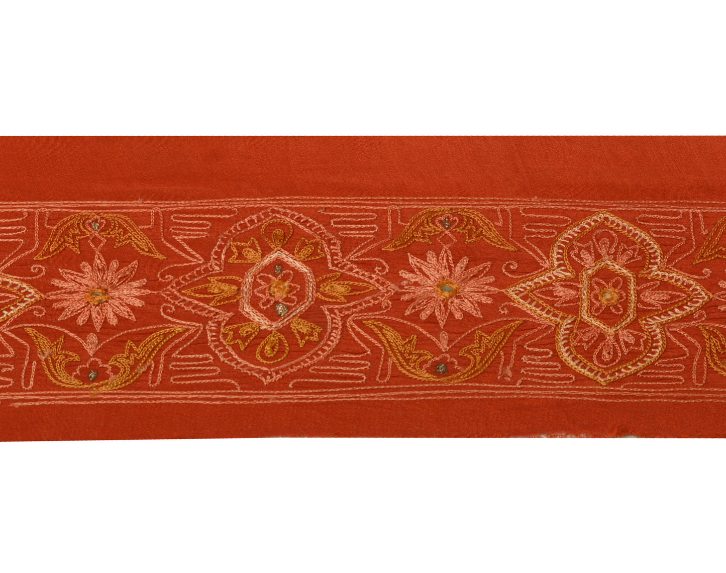 Sushila Vintage Rust Saree Border Indian Craft Sewing Trim Embroidered Lace