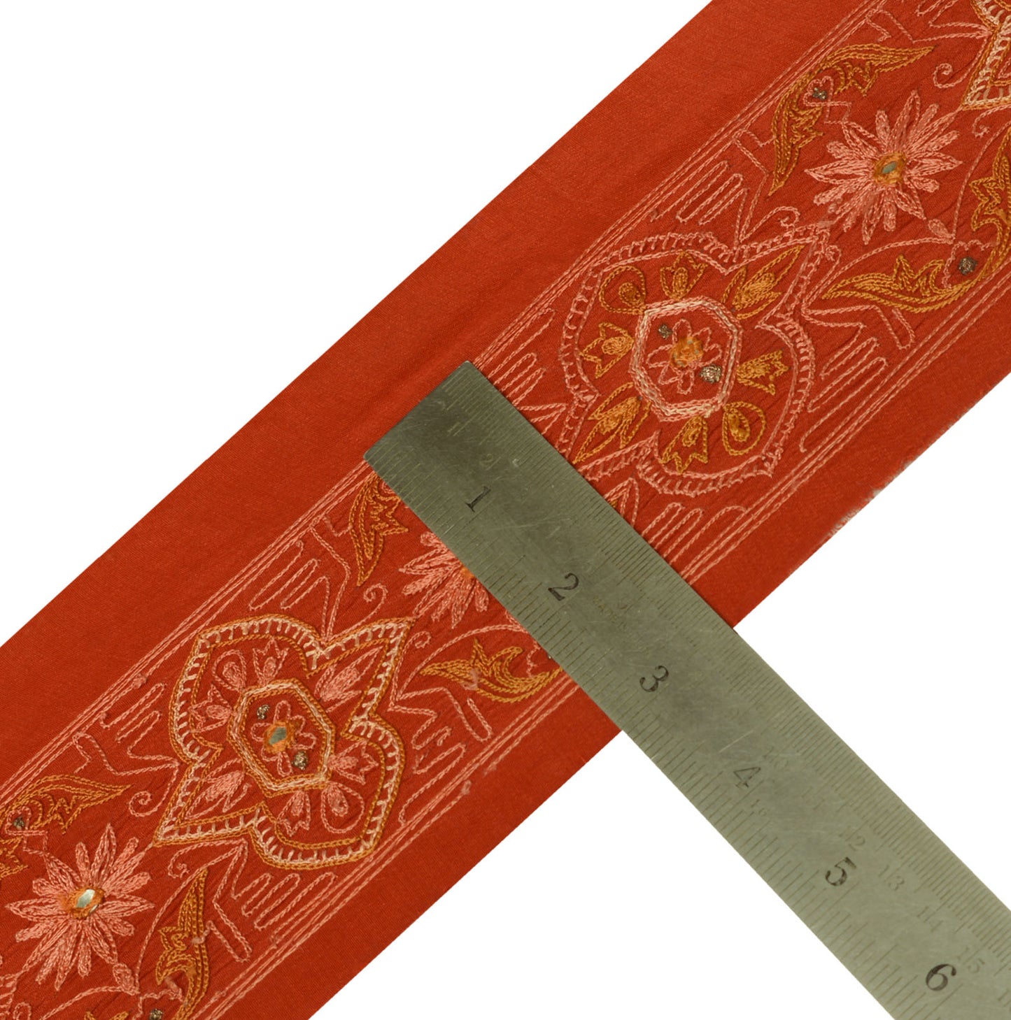Sushila Vintage Rust Saree Border Indian Craft Sewing Trim Embroidered Lace