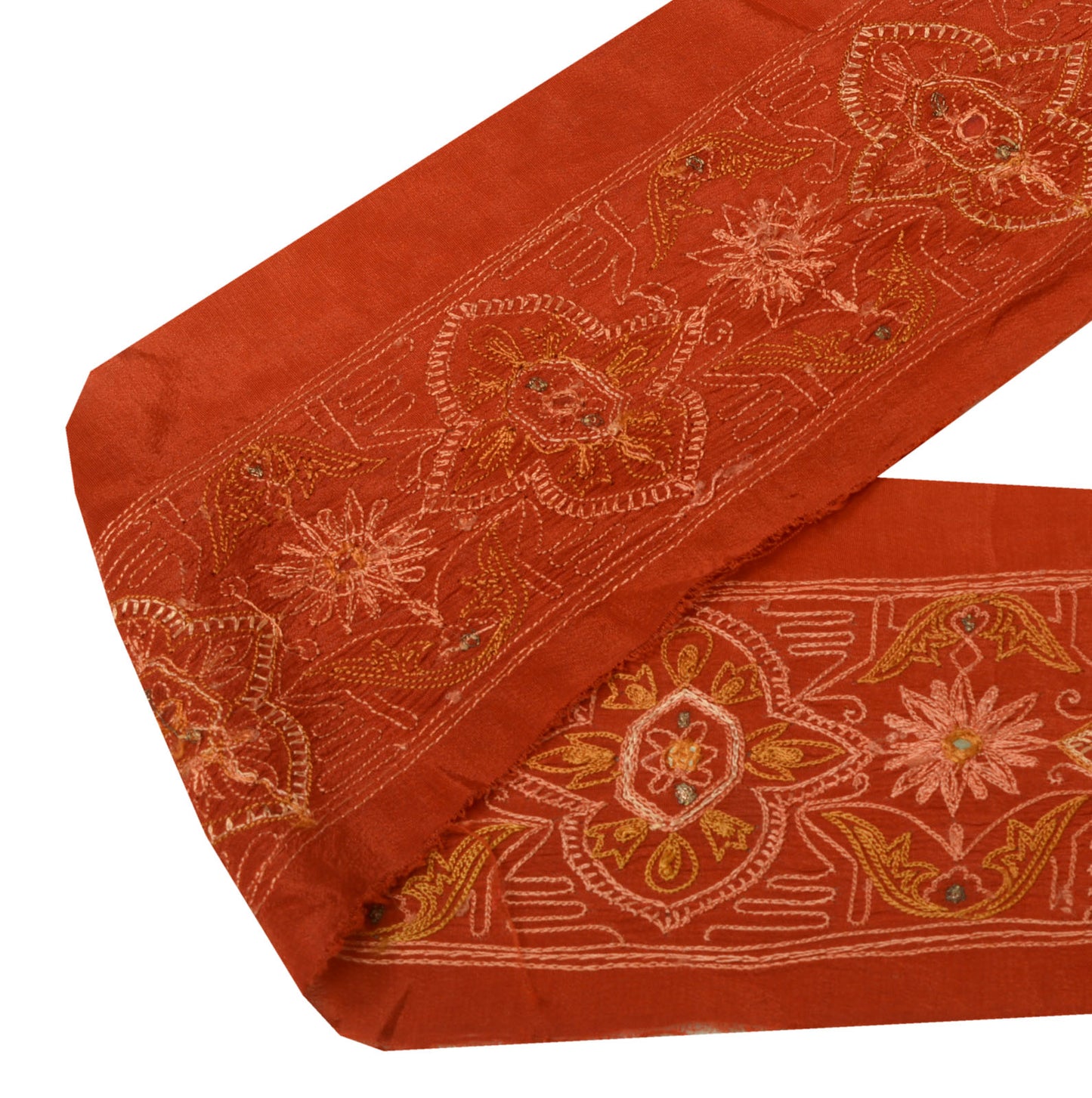 Sushila Vintage Rust Saree Border Indian Craft Sewing Trim Embroidered Lace
