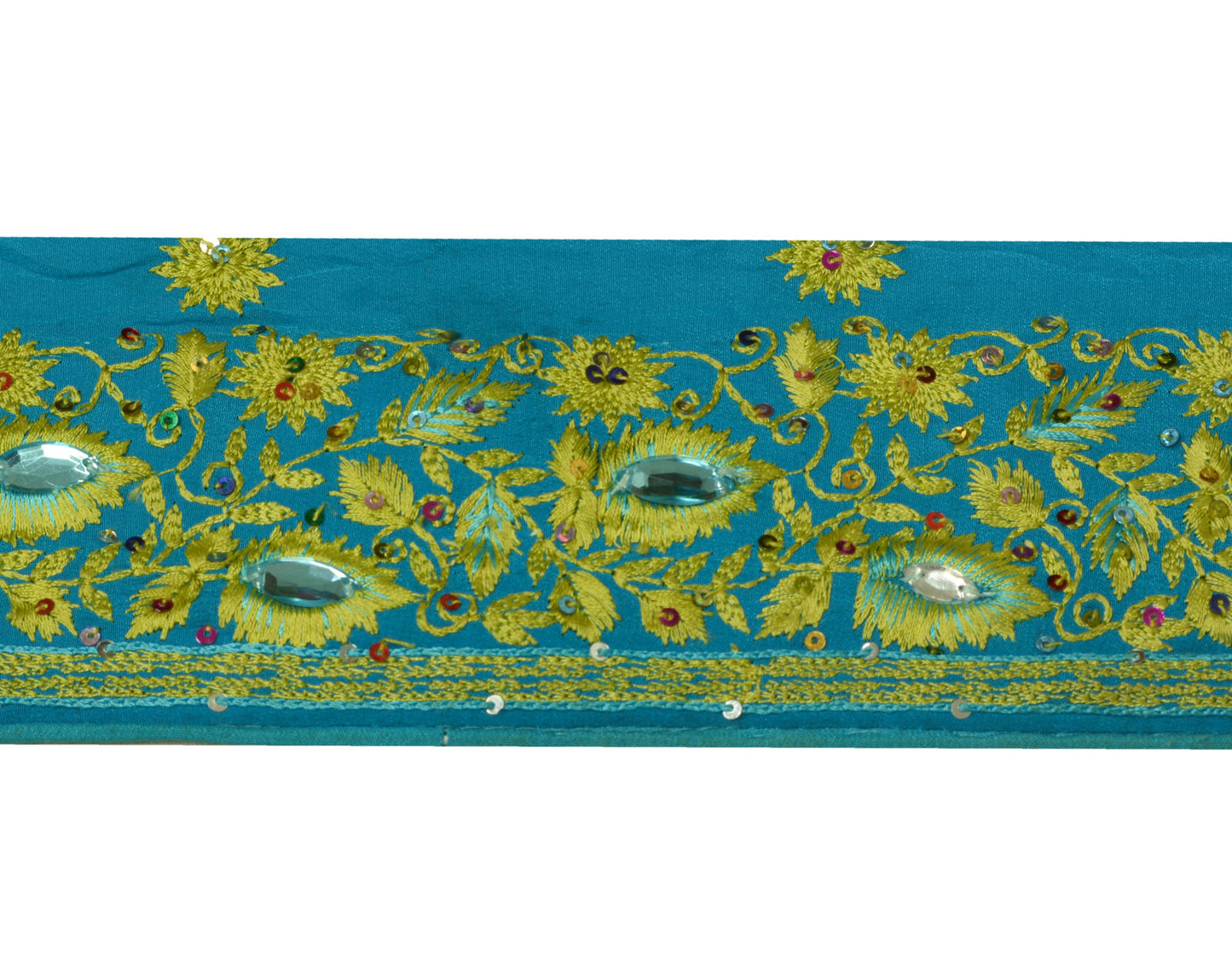 Sushila Vintage Blue Saree Border Indian Craft Sewing Trim Embroidered Lace