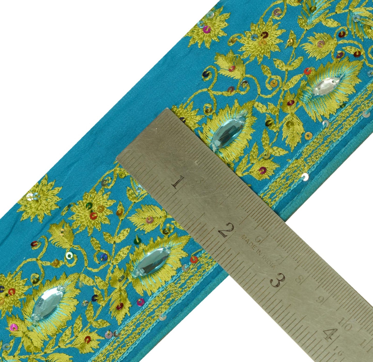 Sushila Vintage Blue Saree Border Indian Craft Sewing Trim Embroidered Lace