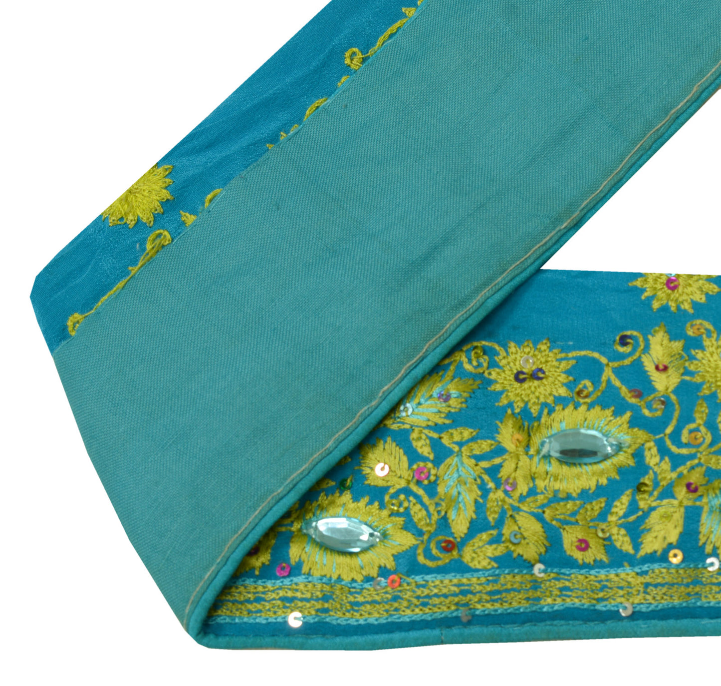 Sushila Vintage Blue Saree Border Indian Craft Sewing Trim Embroidered Lace