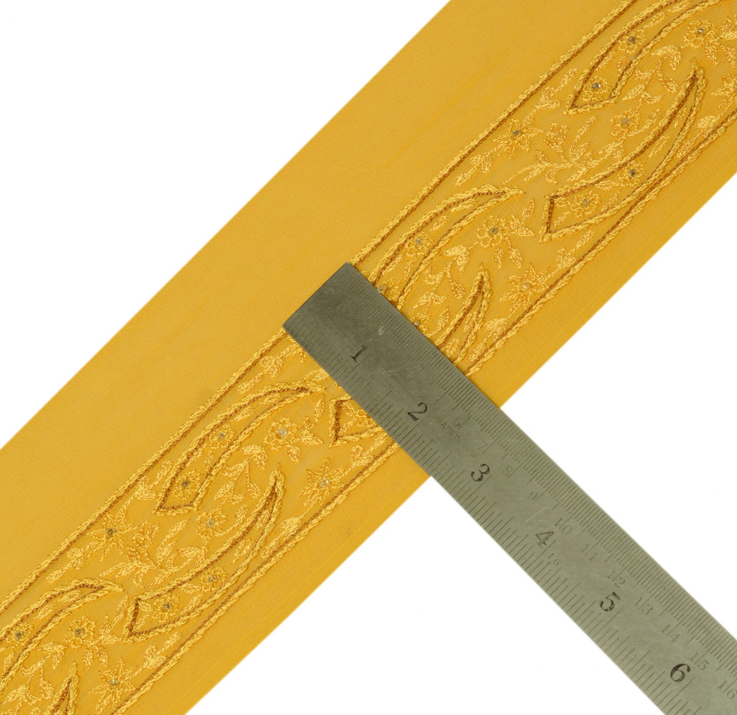 Sushila Vintage Yellow Saree Border Craft Sewing Trim Embroidered Lace Ribbon