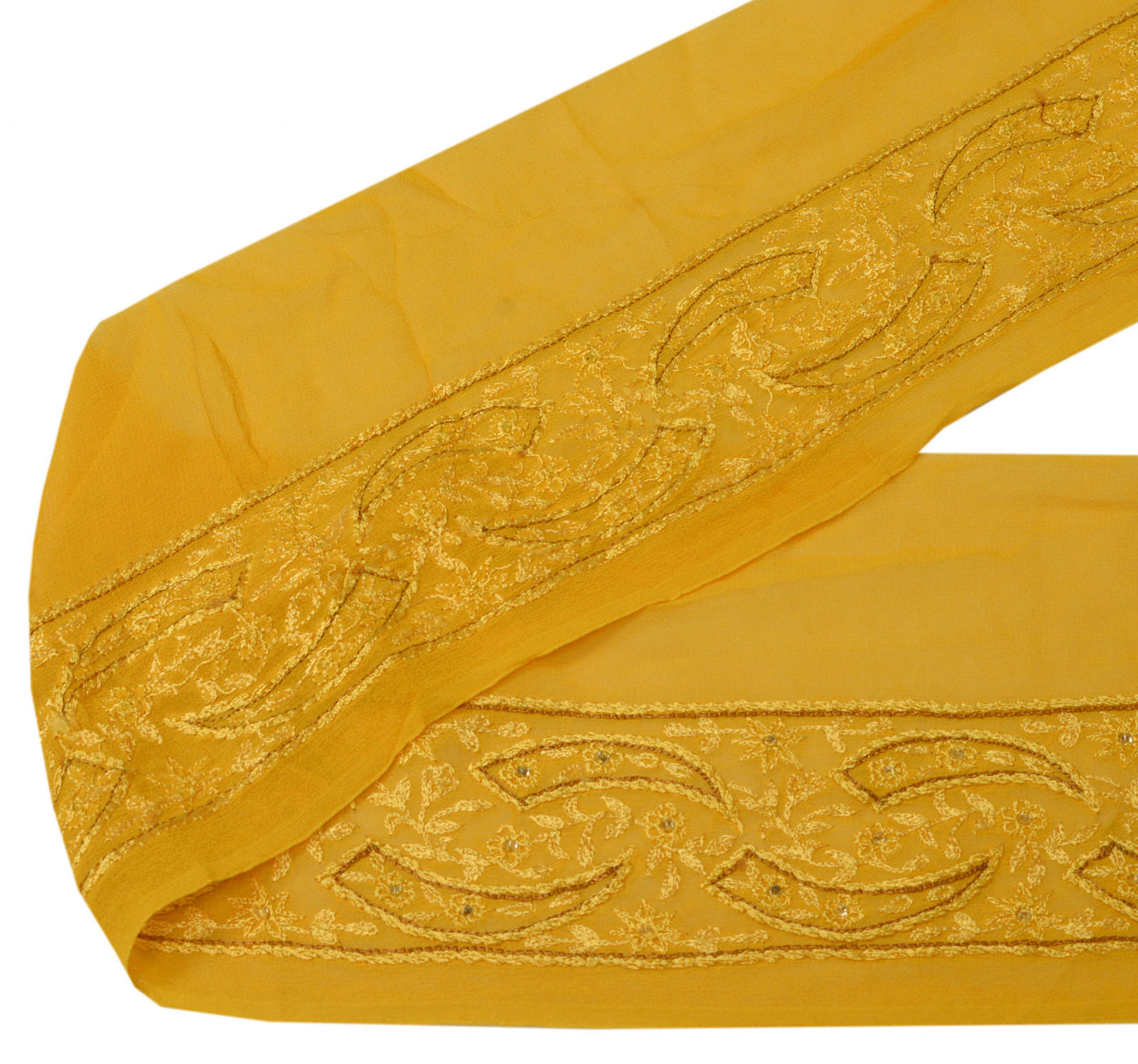 Sushila Vintage Yellow Saree Border Craft Sewing Trim Embroidered Lace Ribbon