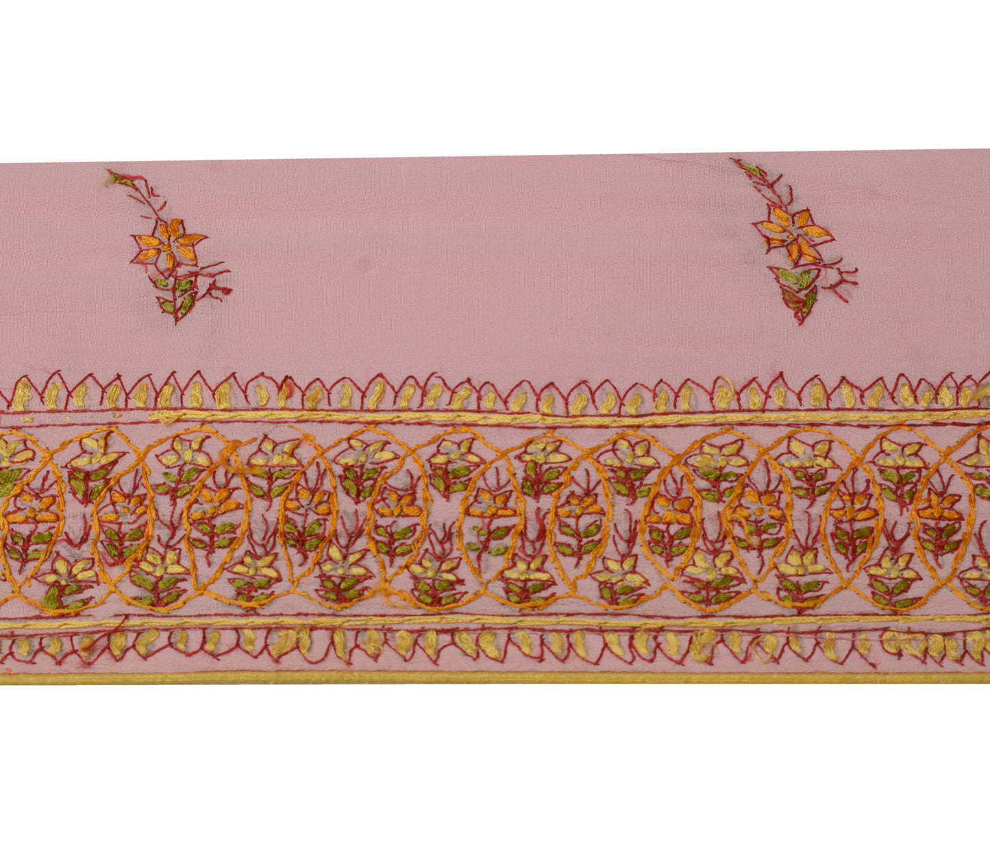 Sushila Vintage Pink Saree Border Craft Sewing Trim Hand Embroidered Lace Ribbon