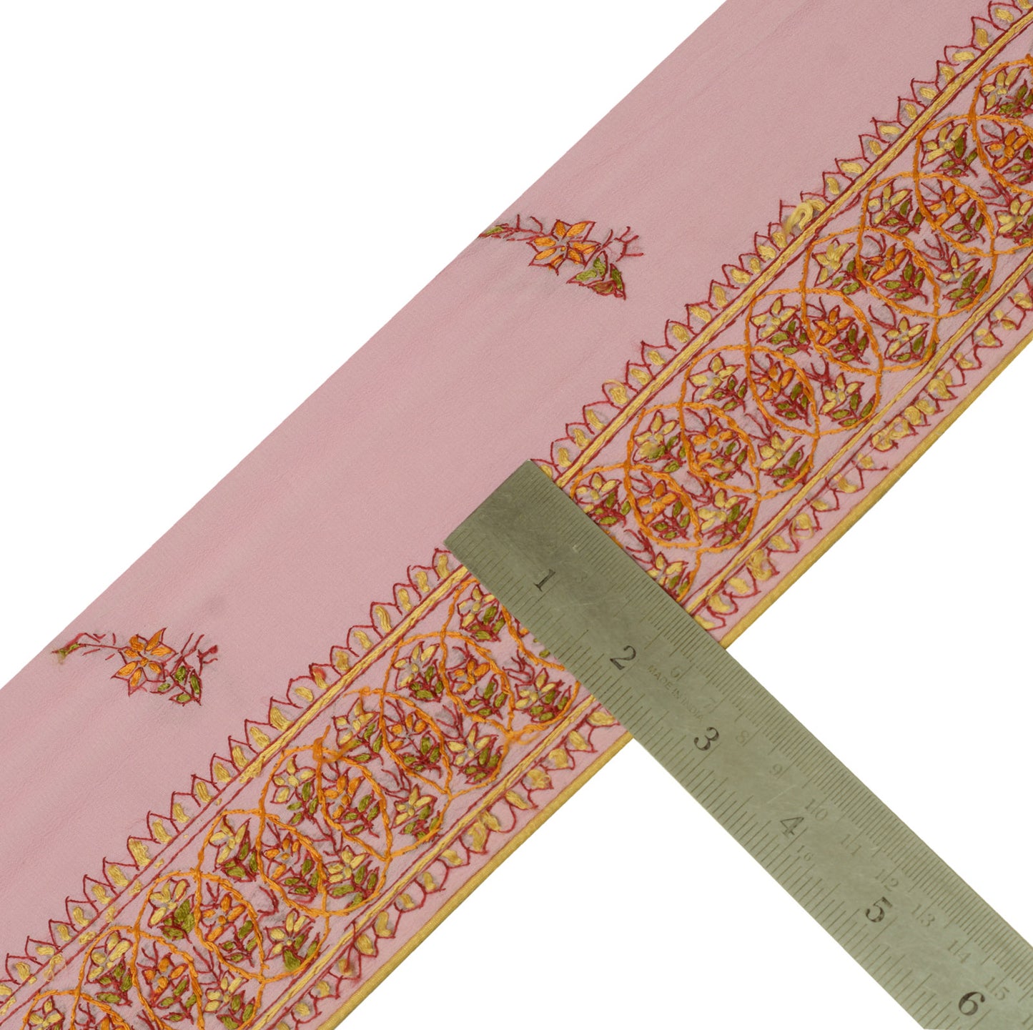 Sushila Vintage Pink Saree Border Craft Sewing Trim Hand Embroidered Lace Ribbon