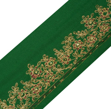 1.75" Sushila Vintage Green Saree Border Indian Craft Sewing Hand Beaded Lace