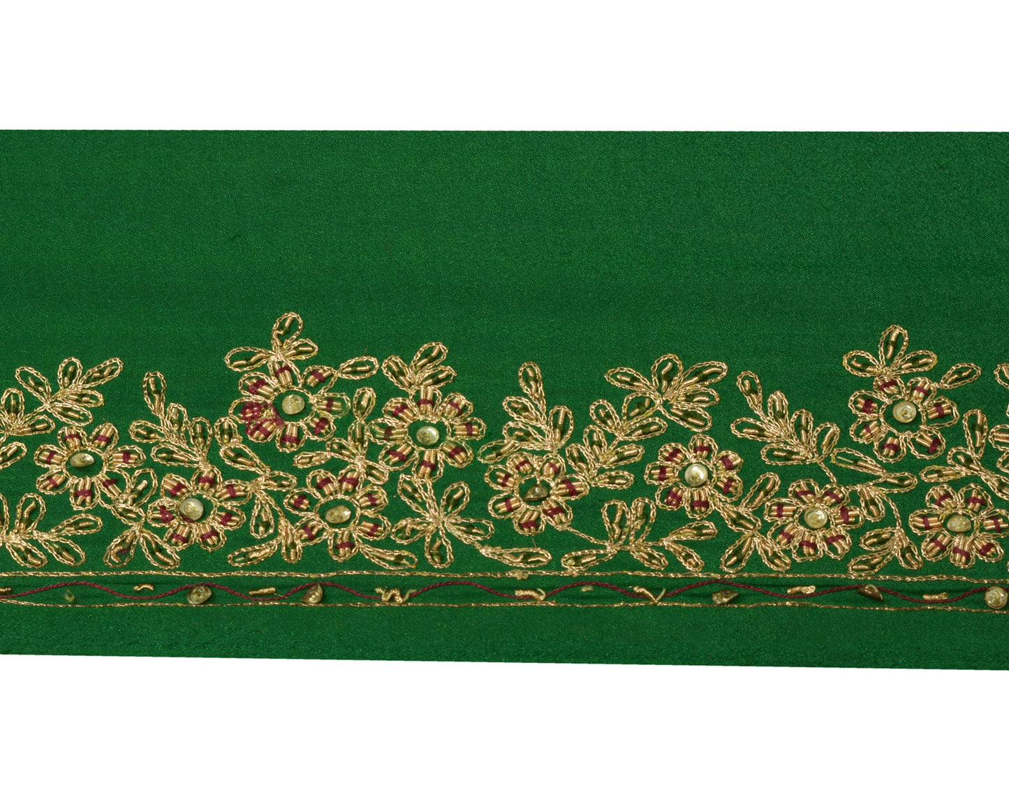 1.75" Sushila Vintage Green Saree Border Indian Craft Sewing Hand Beaded Lace