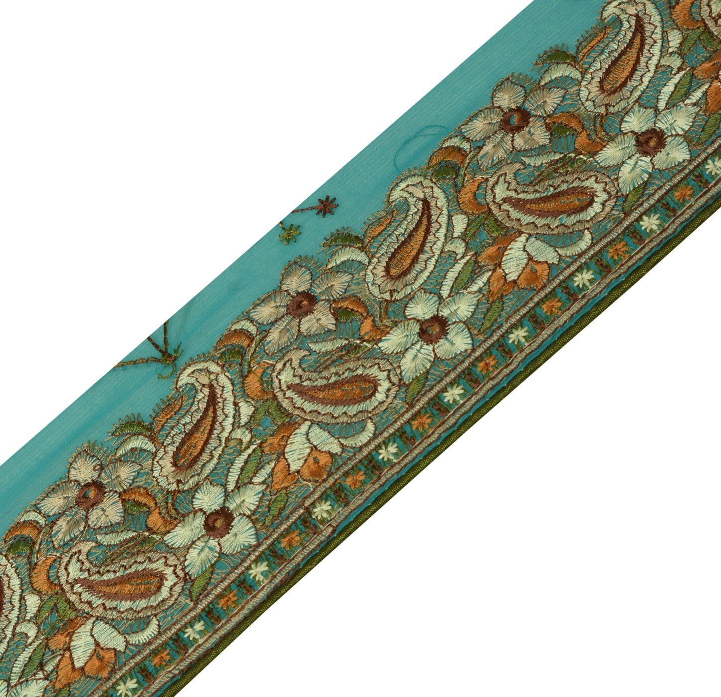 Sushila Vintage Green Saree Border Indian Craft Sewing Trim Embroidered Lace