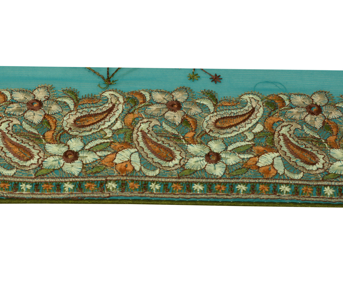 Sushila Vintage Green Saree Border Indian Craft Sewing Trim Embroidered Lace