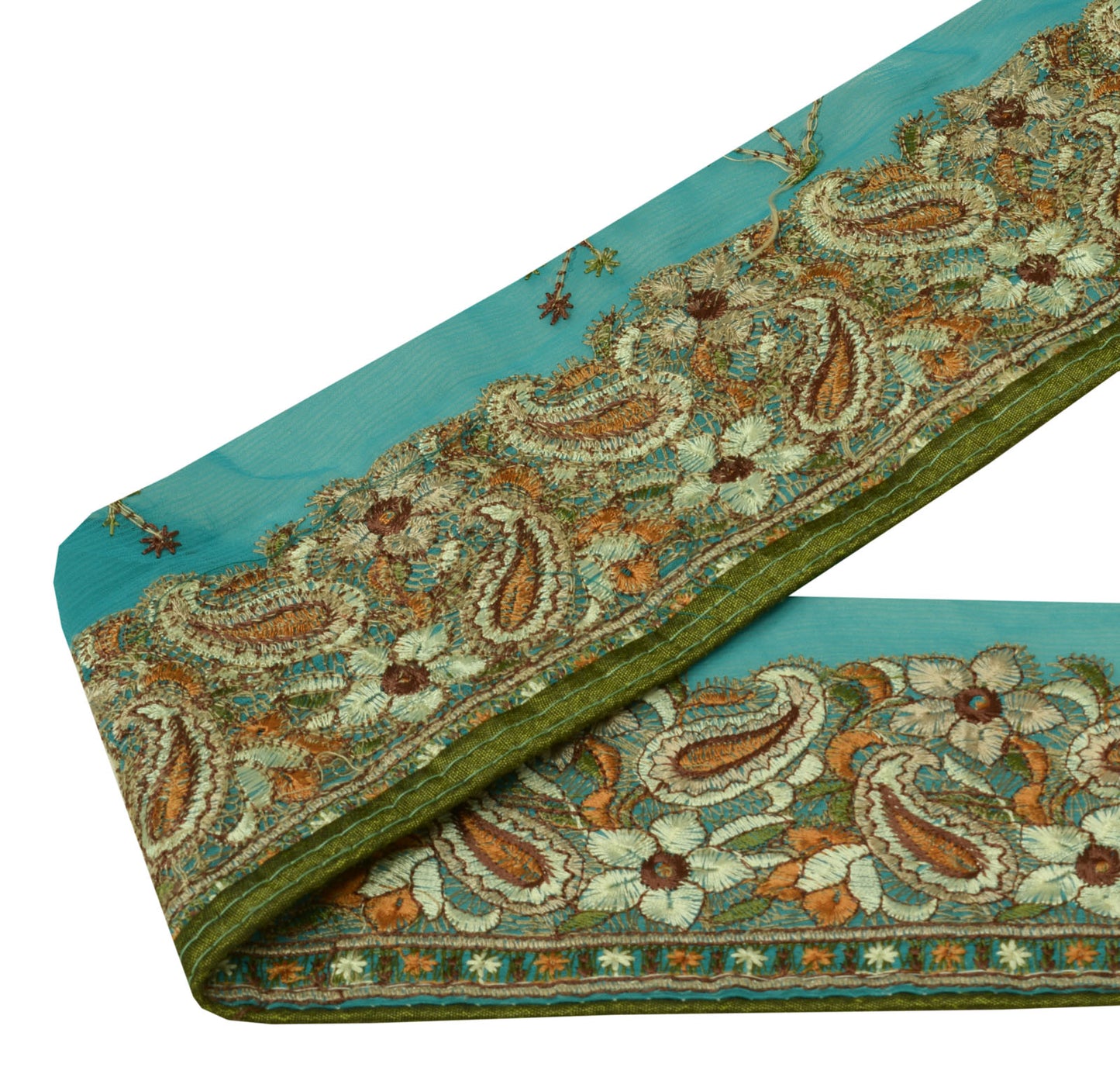 Sushila Vintage Green Saree Border Indian Craft Sewing Trim Embroidered Lace