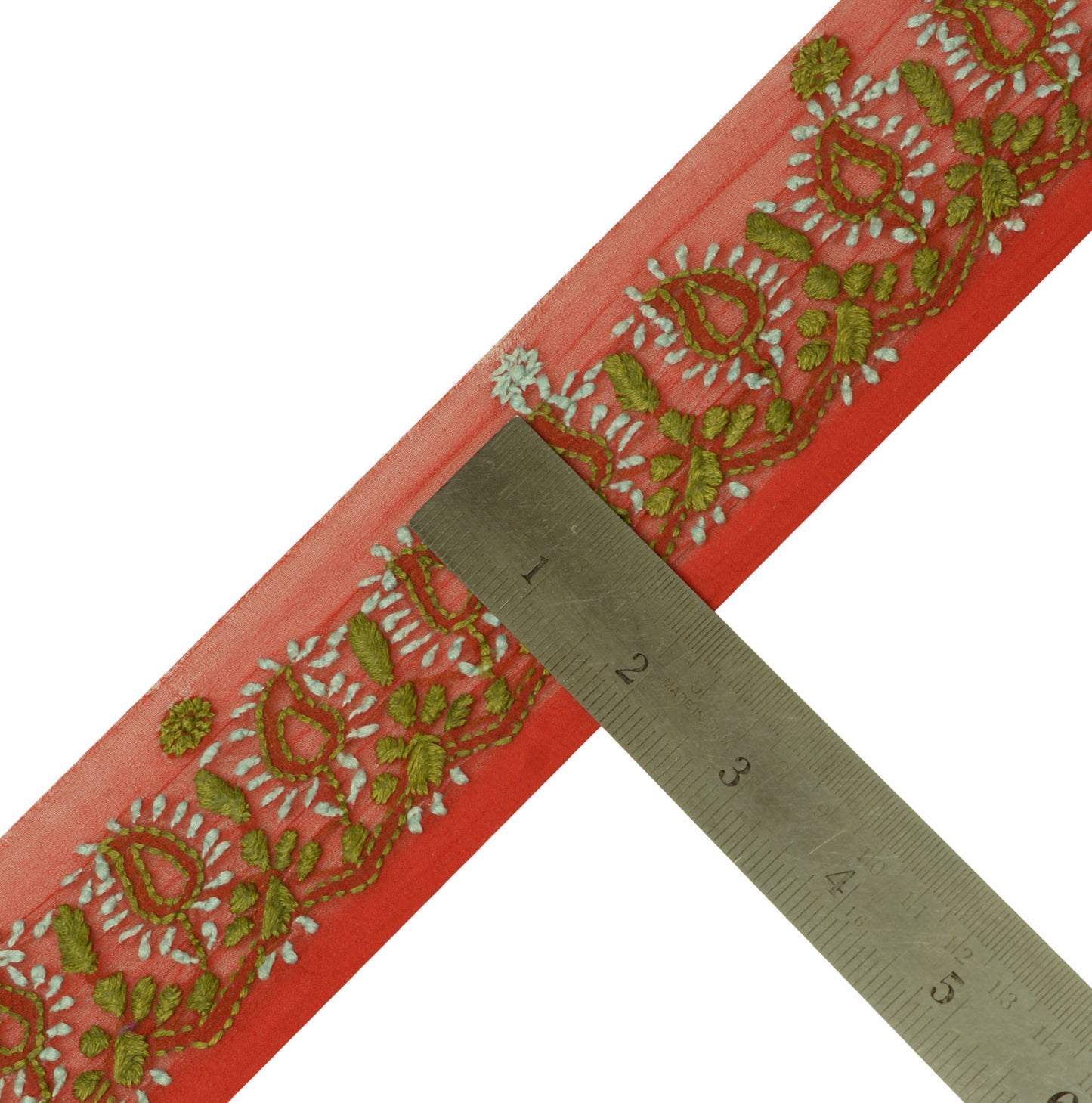 1.75"Sushila Vintage Red Saree Border Indian Craft Sewing Trim Embroidered Lace
