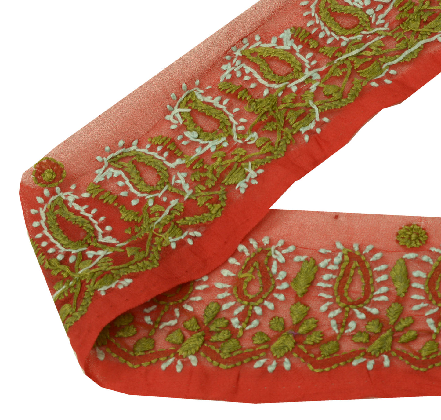 1.75"Sushila Vintage Red Saree Border Indian Craft Sewing Trim Embroidered Lace