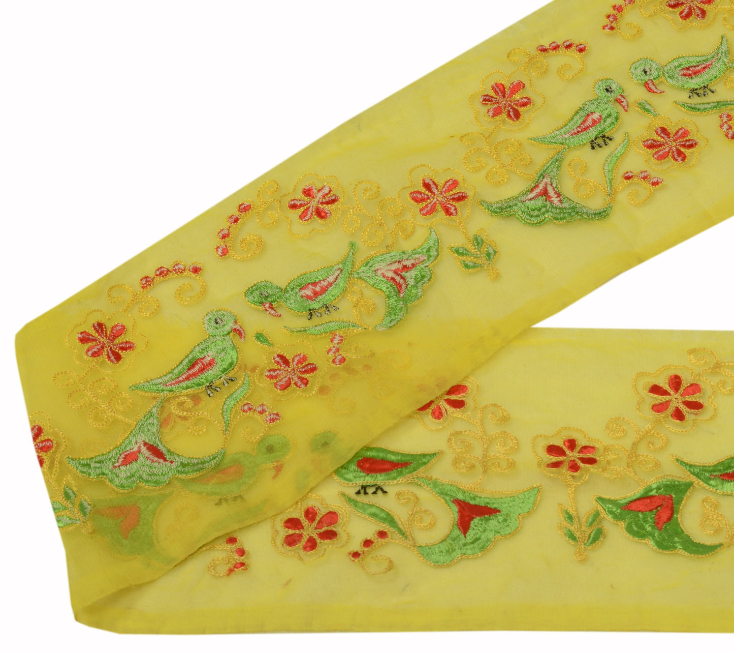 Sushila Vintage Yellow Saree Border Indian Craft Sewing Trim Embroidered Lace