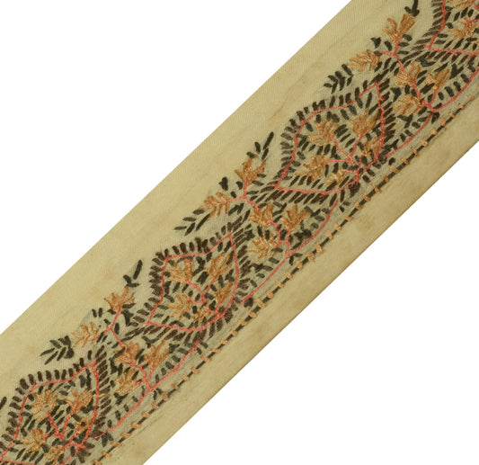 Sushila Vintage Beige Saree Border Craft Sewing Trim Hand Embroidered Lace Decor