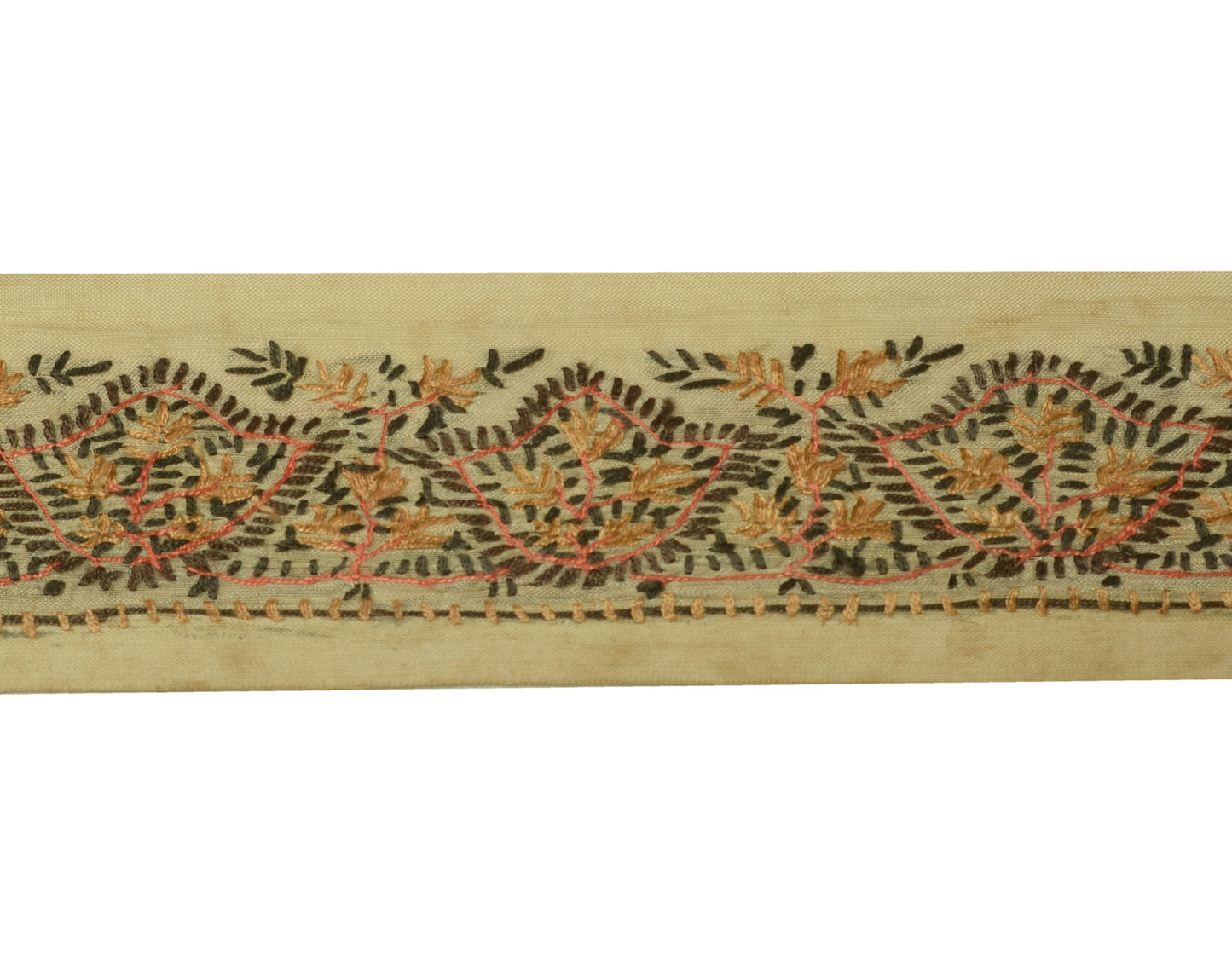 Sushila Vintage Beige Saree Border Craft Sewing Trim Hand Embroidered Lace Decor