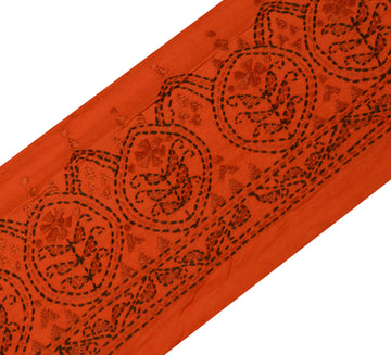 Sushila Vintage Orange Saree Border Indian Craft Sewing Trim Embroidered Lace