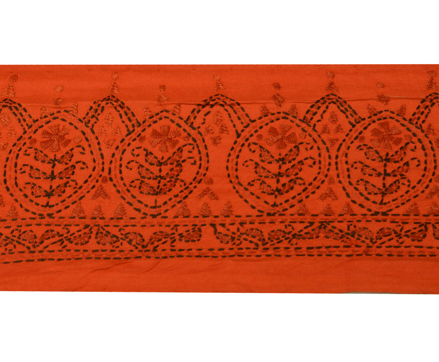 Sushila Vintage Orange Saree Border Indian Craft Sewing Trim Embroidered Lace