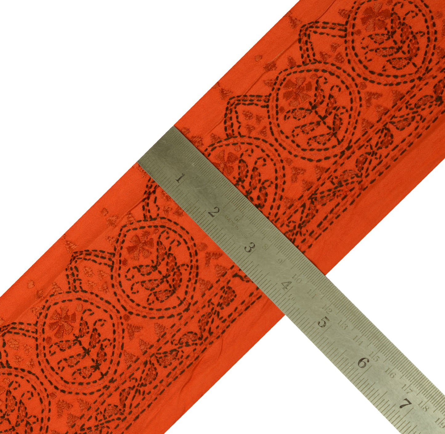 Sushila Vintage Orange Saree Border Indian Craft Sewing Trim Embroidered Lace