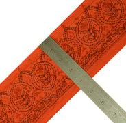 Sushila Vintage Orange Saree Border Indian Craft Sewing Trim Embroidered Lace