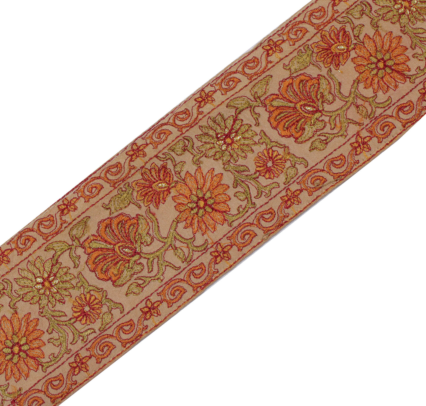 Sushila Vintage Brown Saree Border Indian Craft Sewing Trim Embroidered Ribbon