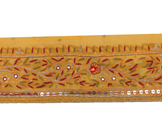 Sushila Vintage Mustard Saree Border Craft Sewing Hand Embroidered Lace Ribbon