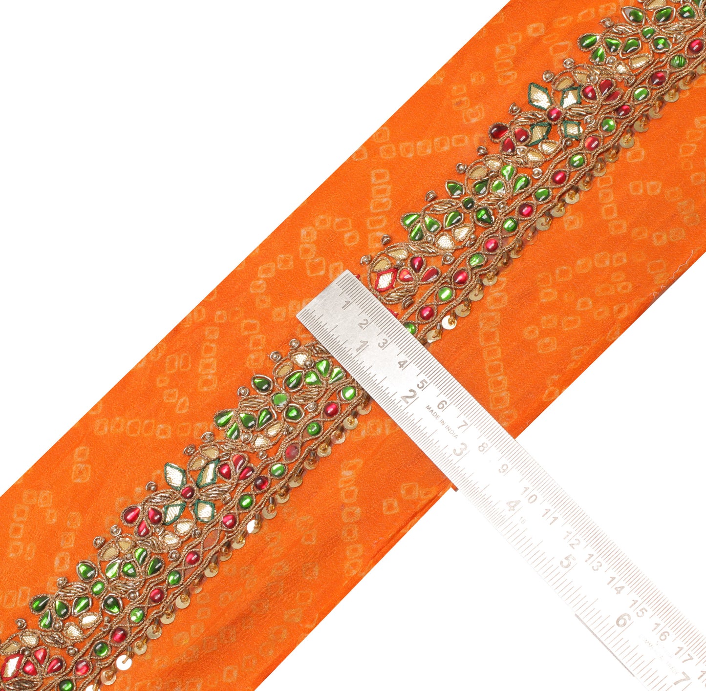 Sushila Vintage Orange Saree Border Indian Craft Sewing Trim Hand Beaded Ribbon
