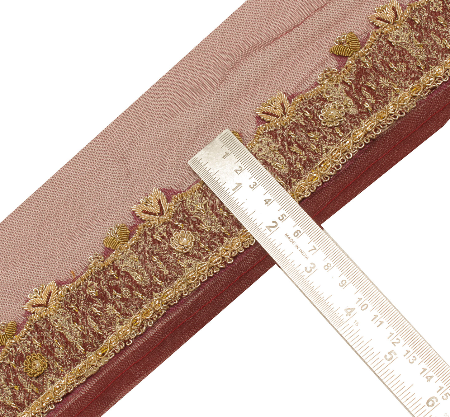 Sushila Vintage Maroon Saree Border Indian Craft Sewing Trim Hand Beaded Lace