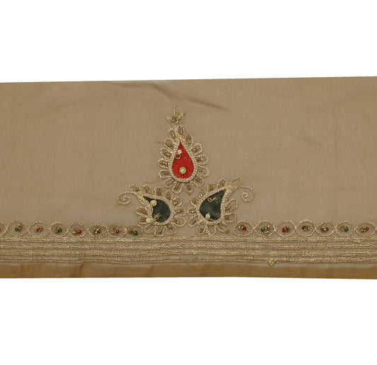 Sushila Vintage Green Saree Border Indian Craft Sewing Trim Hand Beaded Ribbon