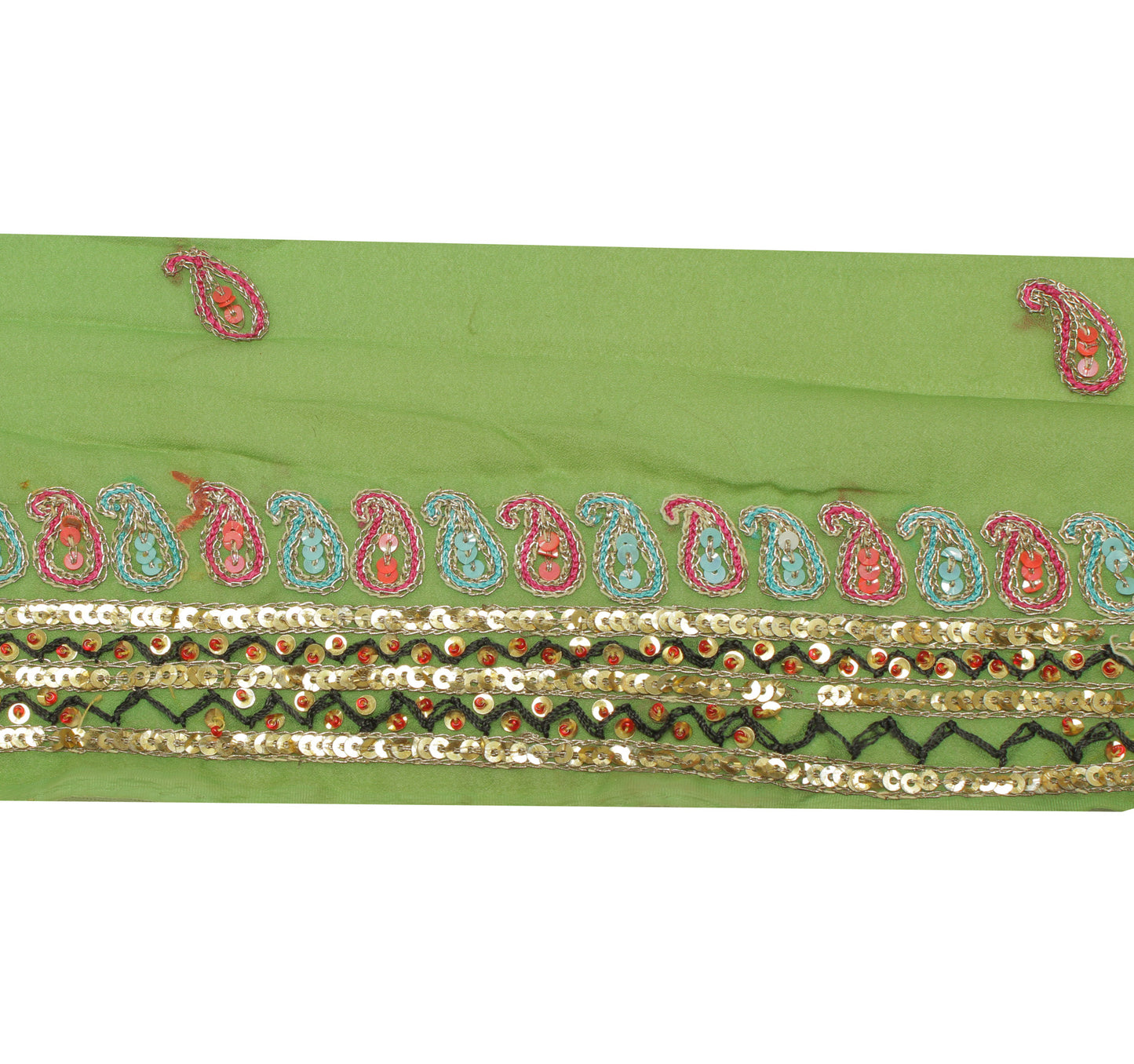 Sushila Vintage Green Saree Border Indian Craft Sewing Trim Embroidered Ribbon