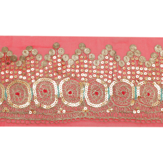 Sushila Vintage Red Saree Border Indian Craft Sewing Sequins Embroidered  Ribbon