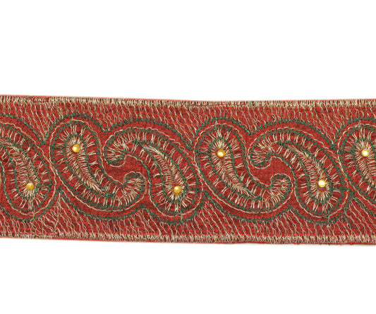 Sushila Vintage Red Saree Border Indian Craft Sewing Trim Embroidered Ribbon