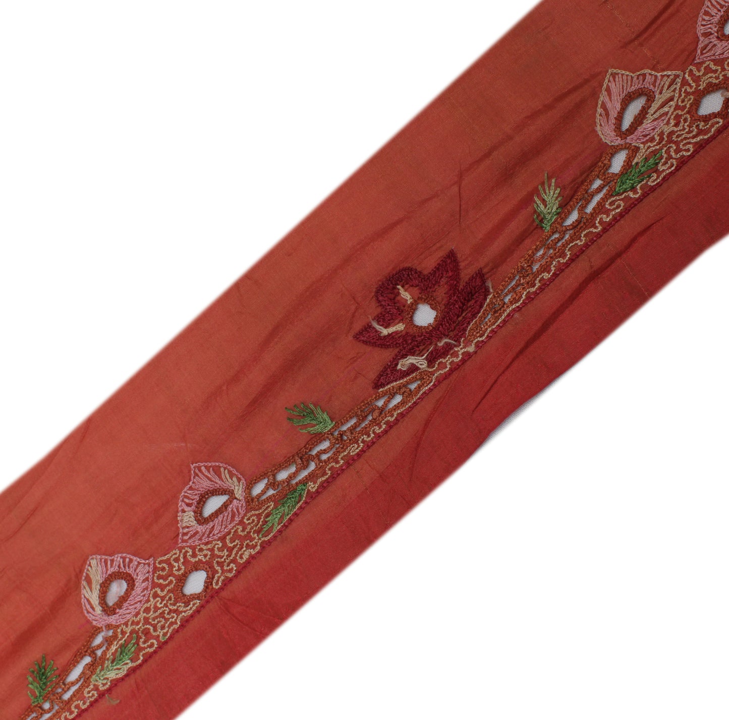 Sushila Vintage Peach Saree Border Indian Craft Sewing Trim Embroidered Ribbon