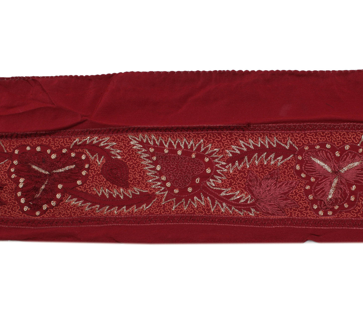 Sushila Vintage Maroon Saree Border Indian Craft Sewing Trim Embroidered Lace