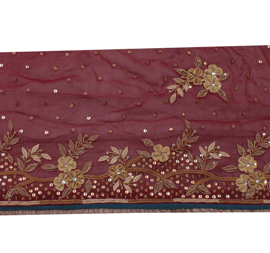 Sushila Vintage Maroon Saree Border Indian Craft Sewing Trim Hand Beaded Lace