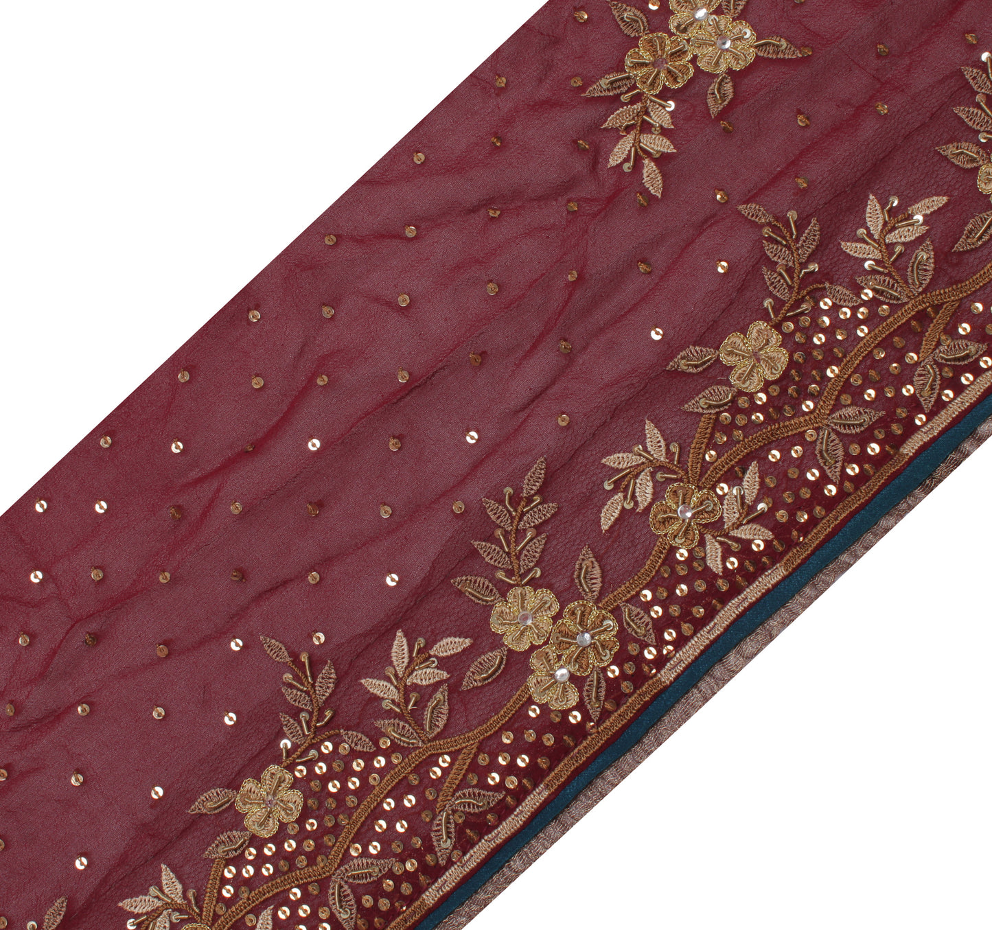 Sushila Vintage Maroon Saree Border Indian Craft Sewing Trim Hand Beaded Lace