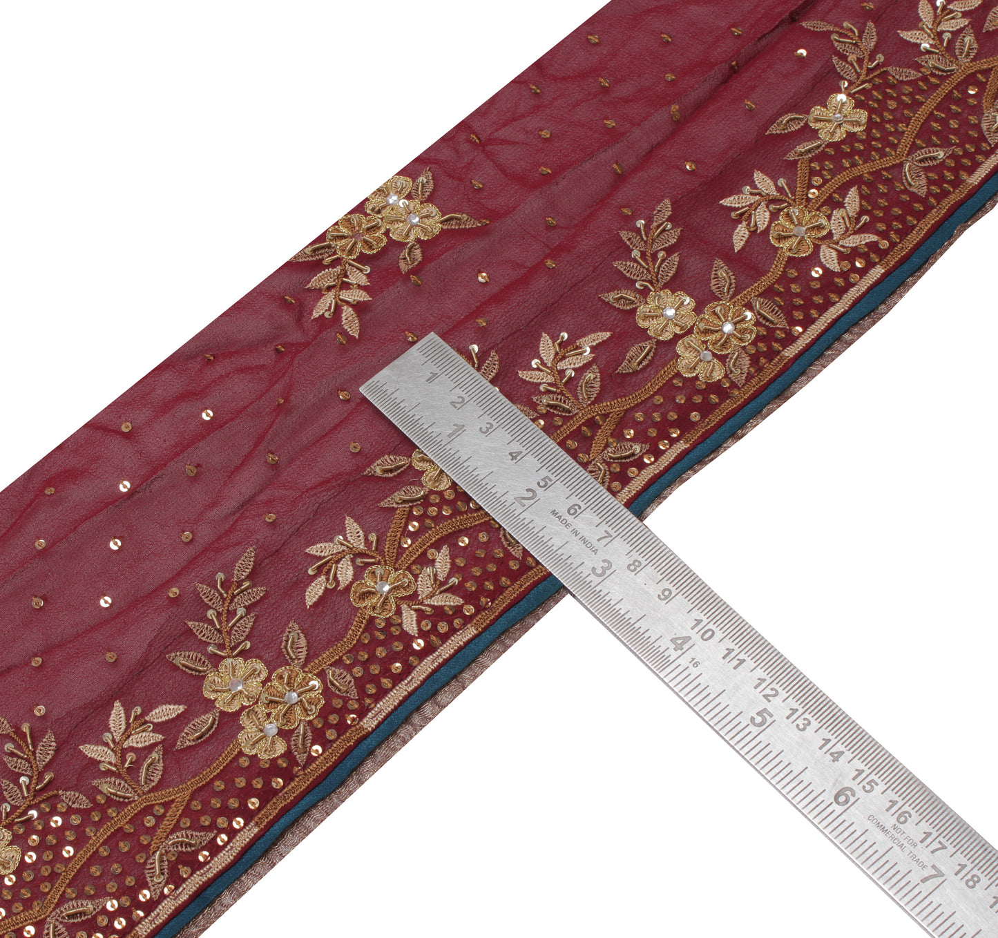 Sushila Vintage Maroon Saree Border Indian Craft Sewing Trim Hand Beaded Lace