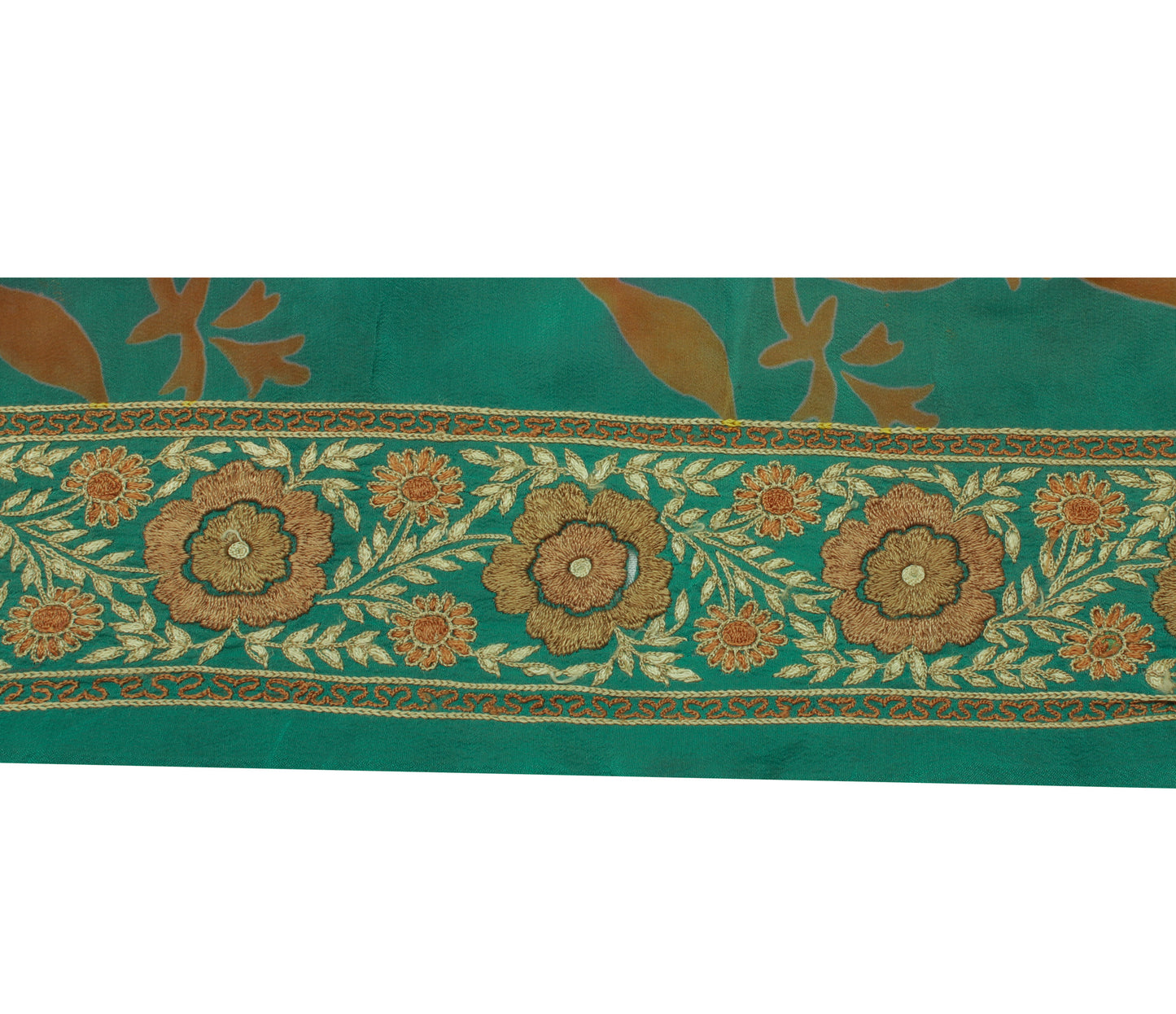 Sushila Vintage Green Saree Border Indian Craft Sewing Trim Embroidered Ribbon