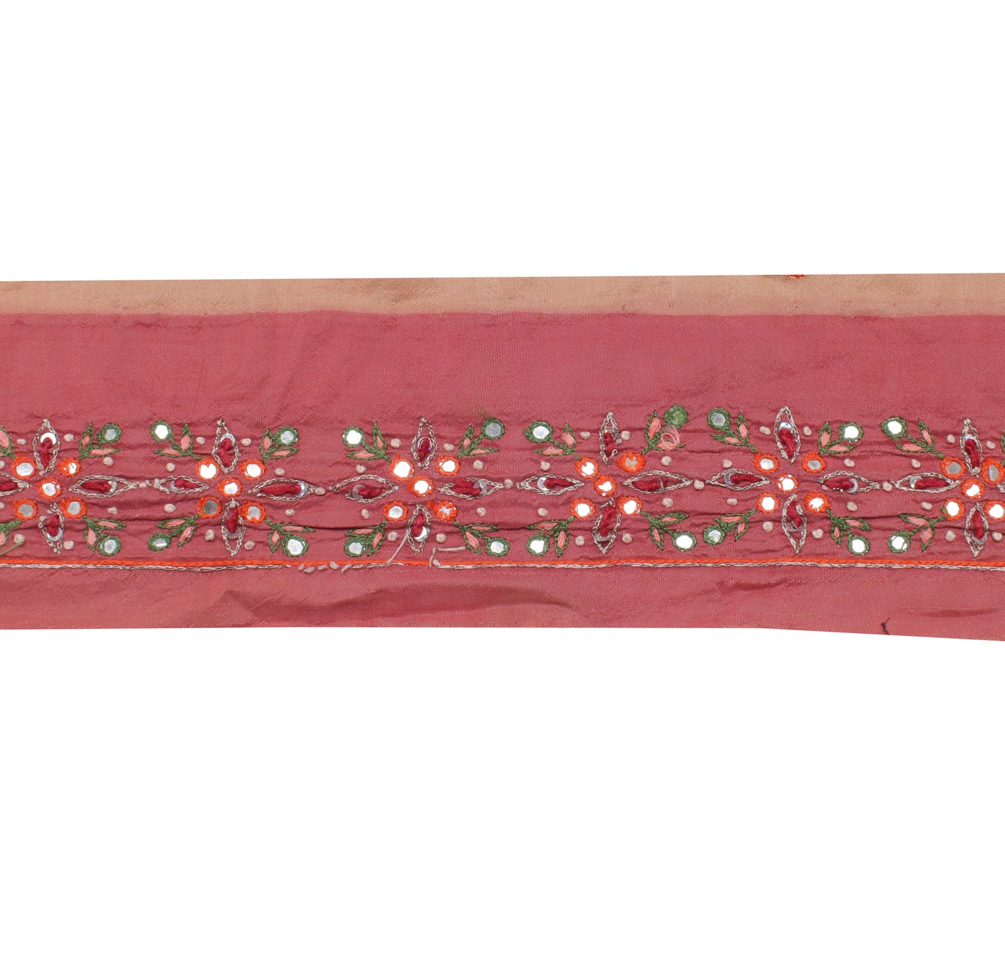 Sushila Vintage Peach Sari Border Indian Craft Sewing Trim Embroidered Lace