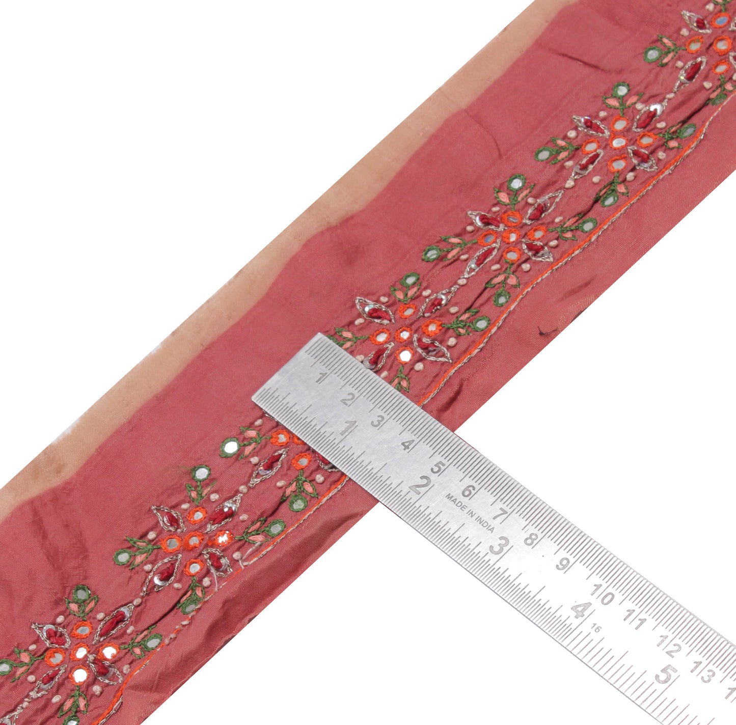 Sushila Vintage Peach Sari Border Indian Craft Sewing Trim Embroidered Lace