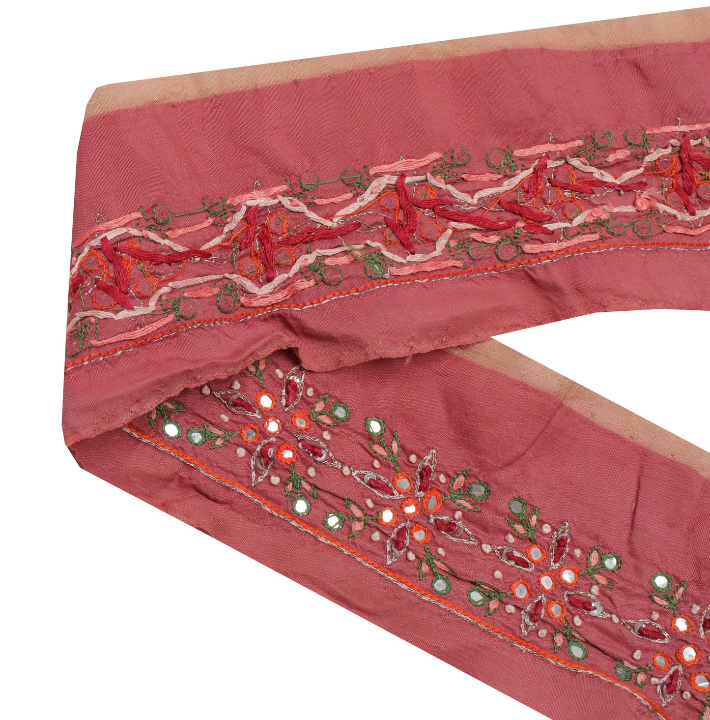 Sushila Vintage Peach Sari Border Indian Craft Sewing Trim Embroidered Lace