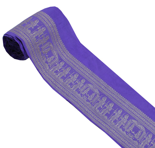 Sushila Vintage Blue Saree Border Indian Craft Sewing Trim Woven Lace Ribbon