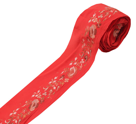 Sushila Vintage Red Saree Border Indian Craft Sewing Trim Embroidered Lace