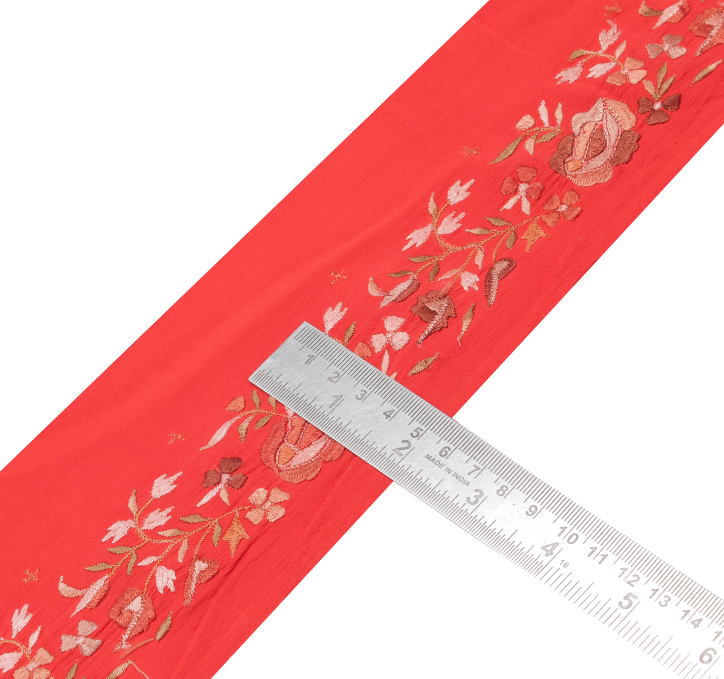 Sushila Vintage Red Saree Border Indian Craft Sewing Trim Embroidered Lace