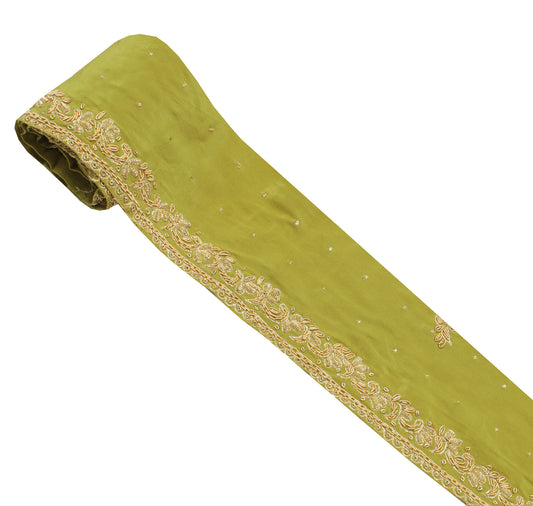 Sushila Vintage Green Saree Border Indian Craft Sewing Trim Hand Beaded Ribbon