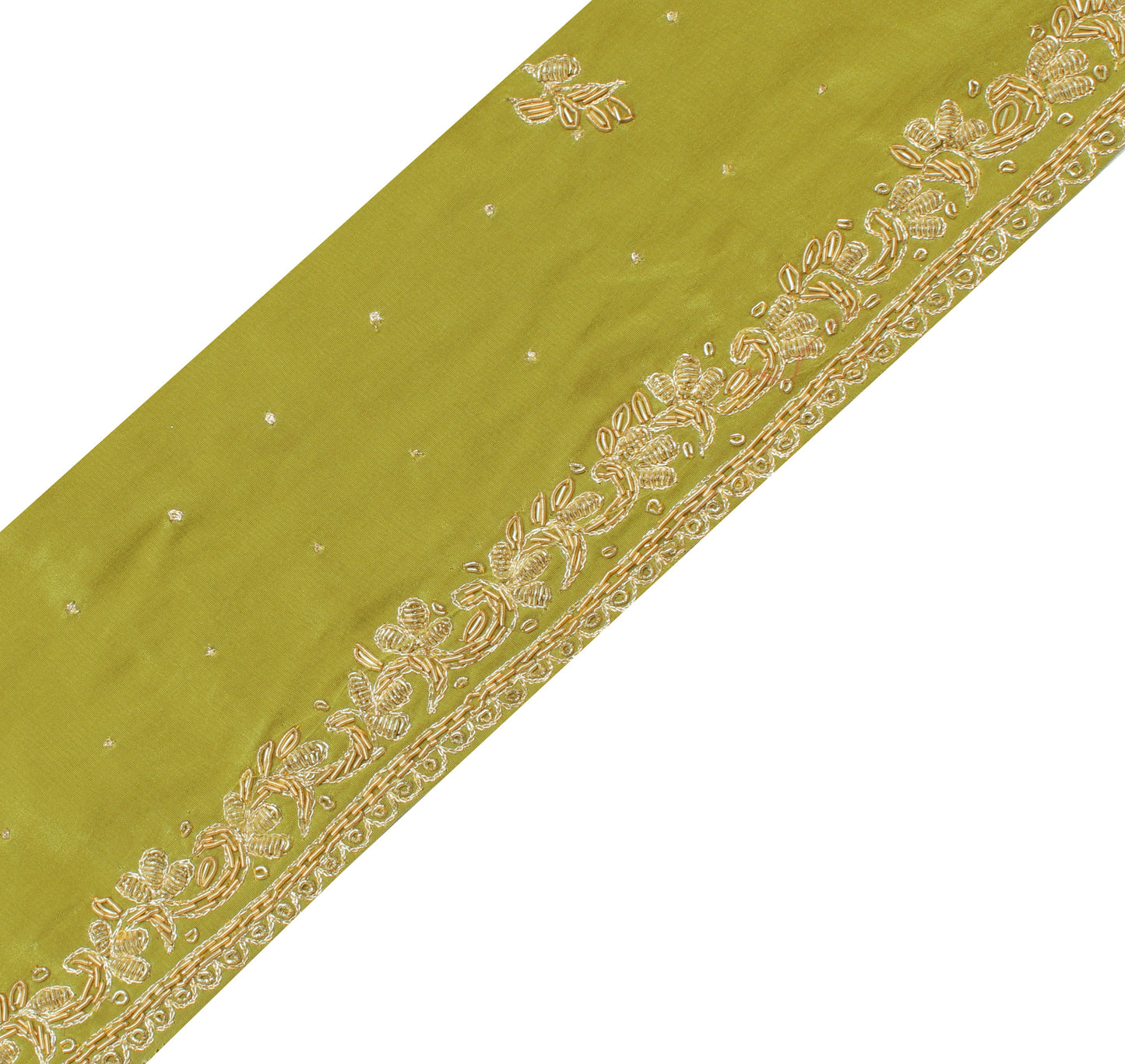 Sushila Vintage Green Saree Border Indian Craft Sewing Trim Hand Beaded Ribbon