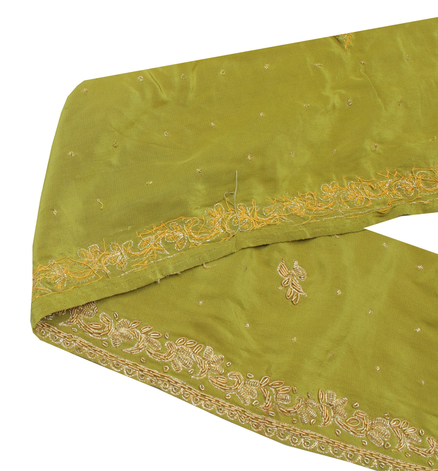 Sushila Vintage Green Saree Border Indian Craft Sewing Trim Hand Beaded Ribbon