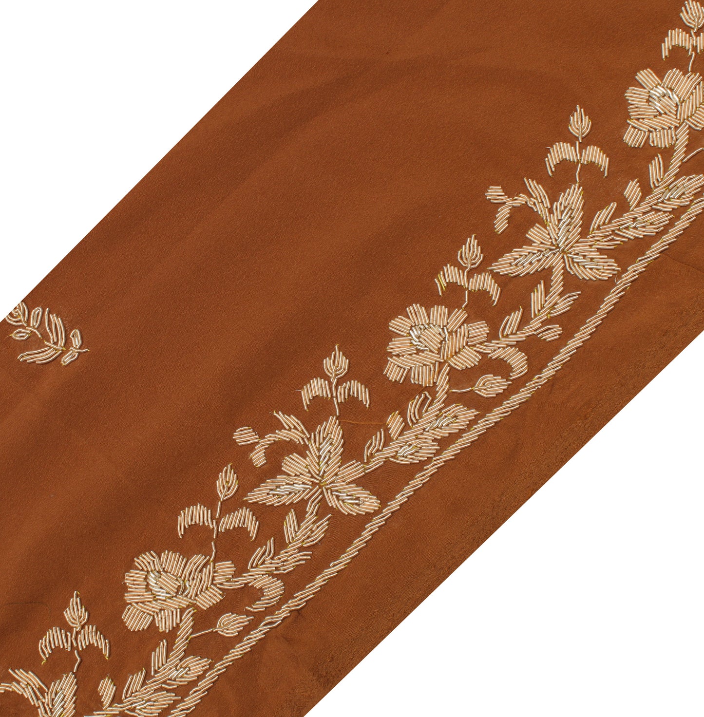 Sushila Vintage Brown Saree Border Indian Craft Sewing Trim Hand Beaded Lace