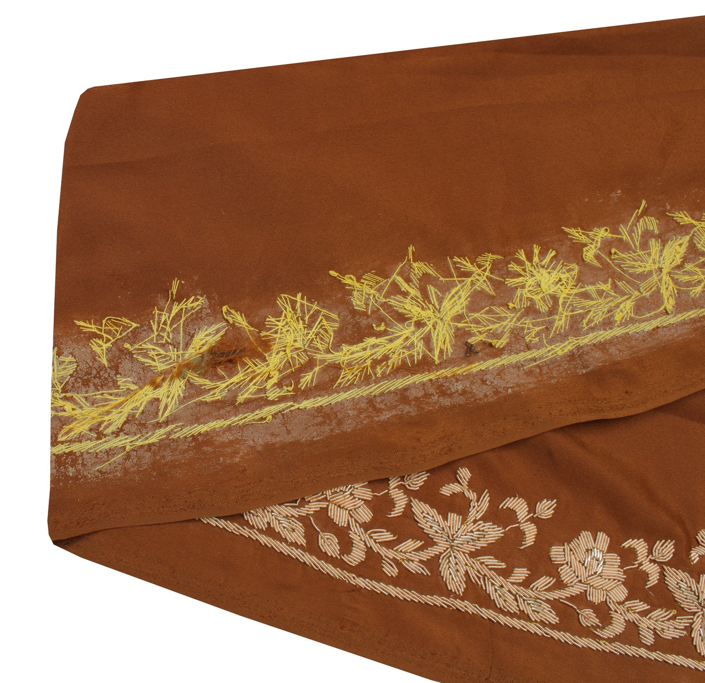 Sushila Vintage Brown Saree Border Indian Craft Sewing Trim Hand Beaded Lace