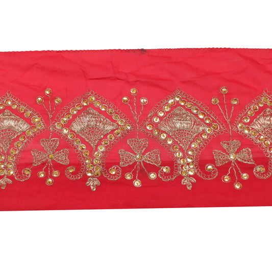 Sushila Vintage Red Saree Border Indian Craft Sewing Trim Zari Embroidered Lace